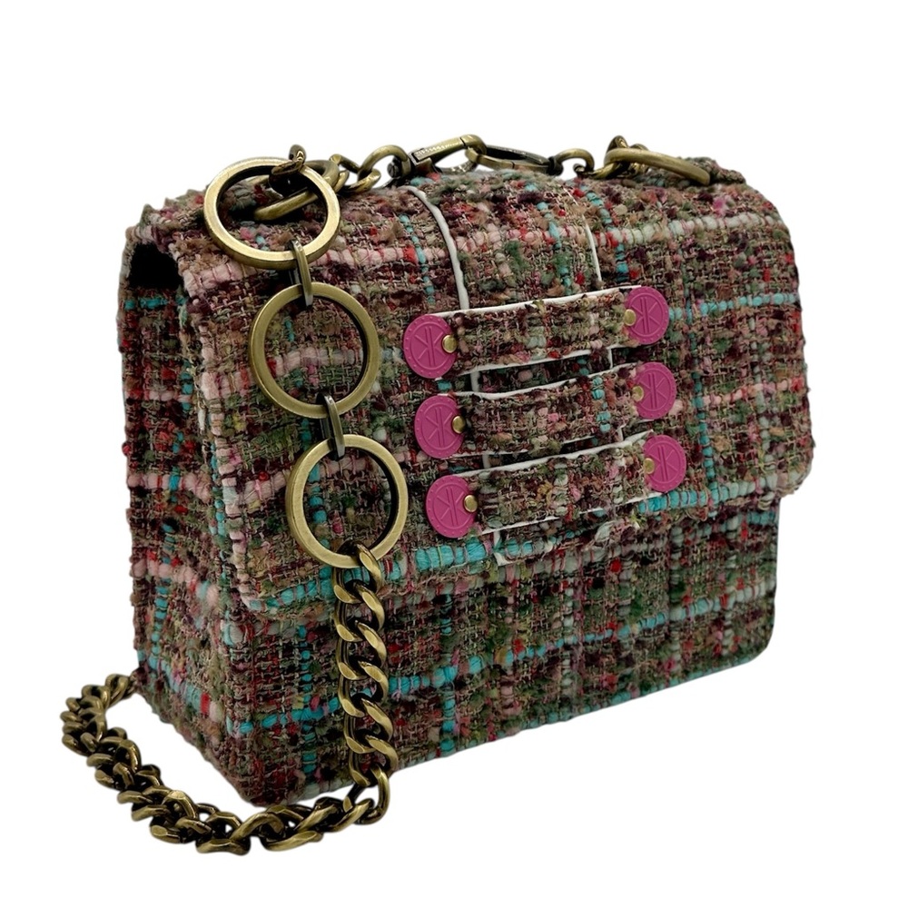 KOORLOO Tweed Crossbody Bag Multicolor Texture Fabric Chain Strap Shoulder Purse
